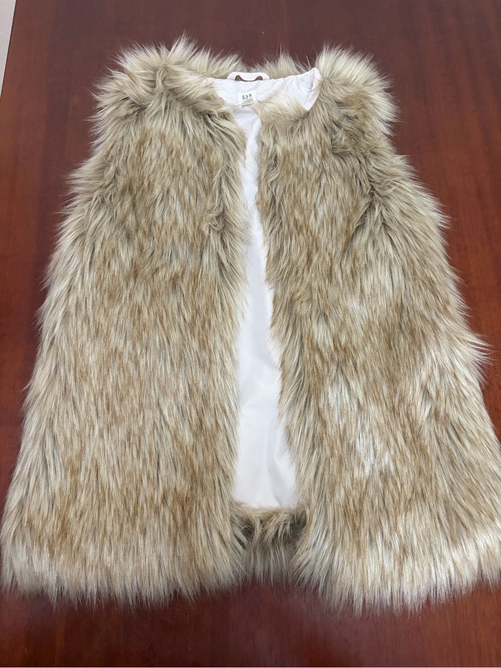 GAP Girls Faux Fur Vest in Tan and Cream